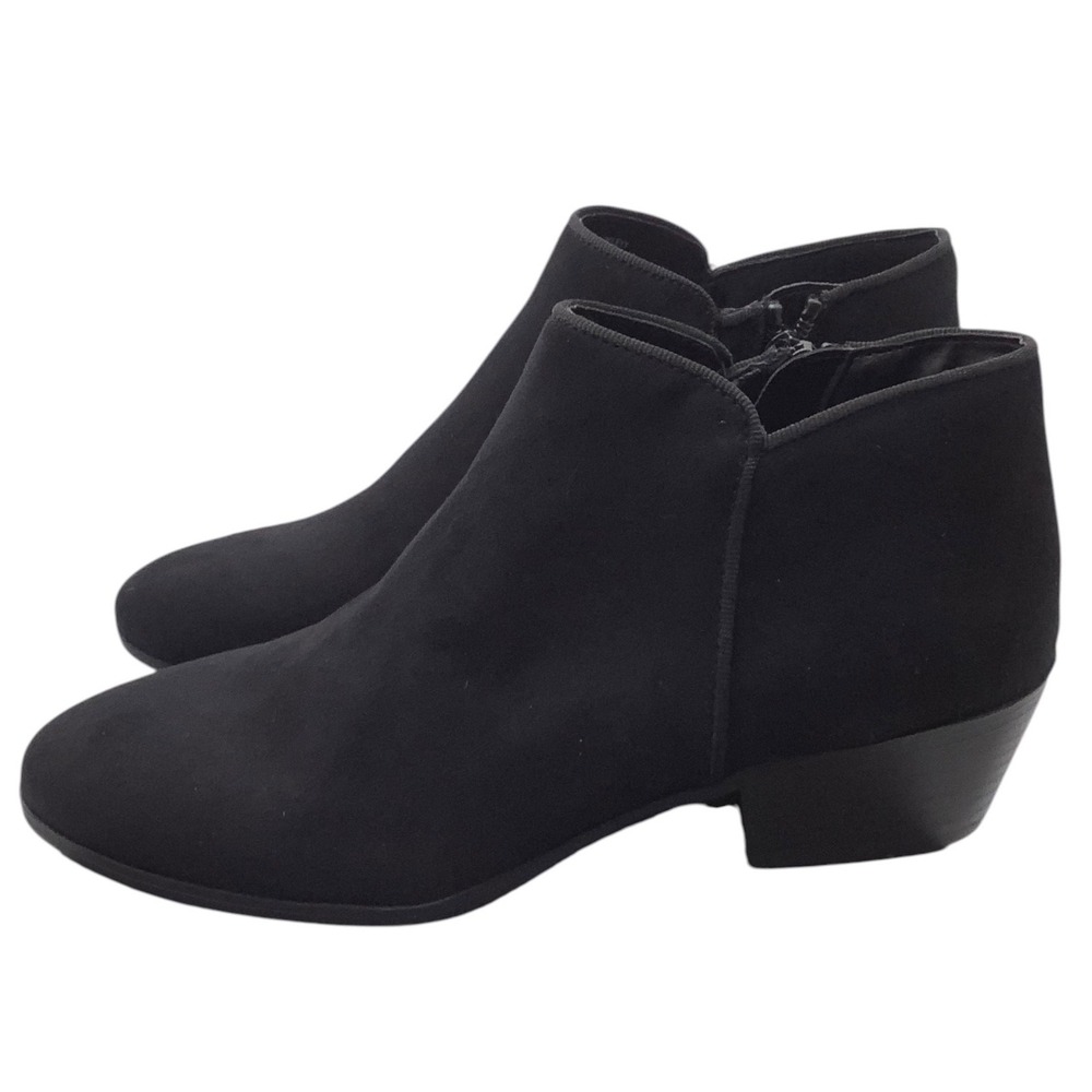 Style&Co Wilett Womens Black Faux Suede Ankle Boots Block Heel Side Zip Size 7.5
